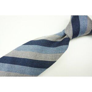 Cesare Attolini Navy Sky Blue Gray Woven Striped Wool Tie BRAND NEW